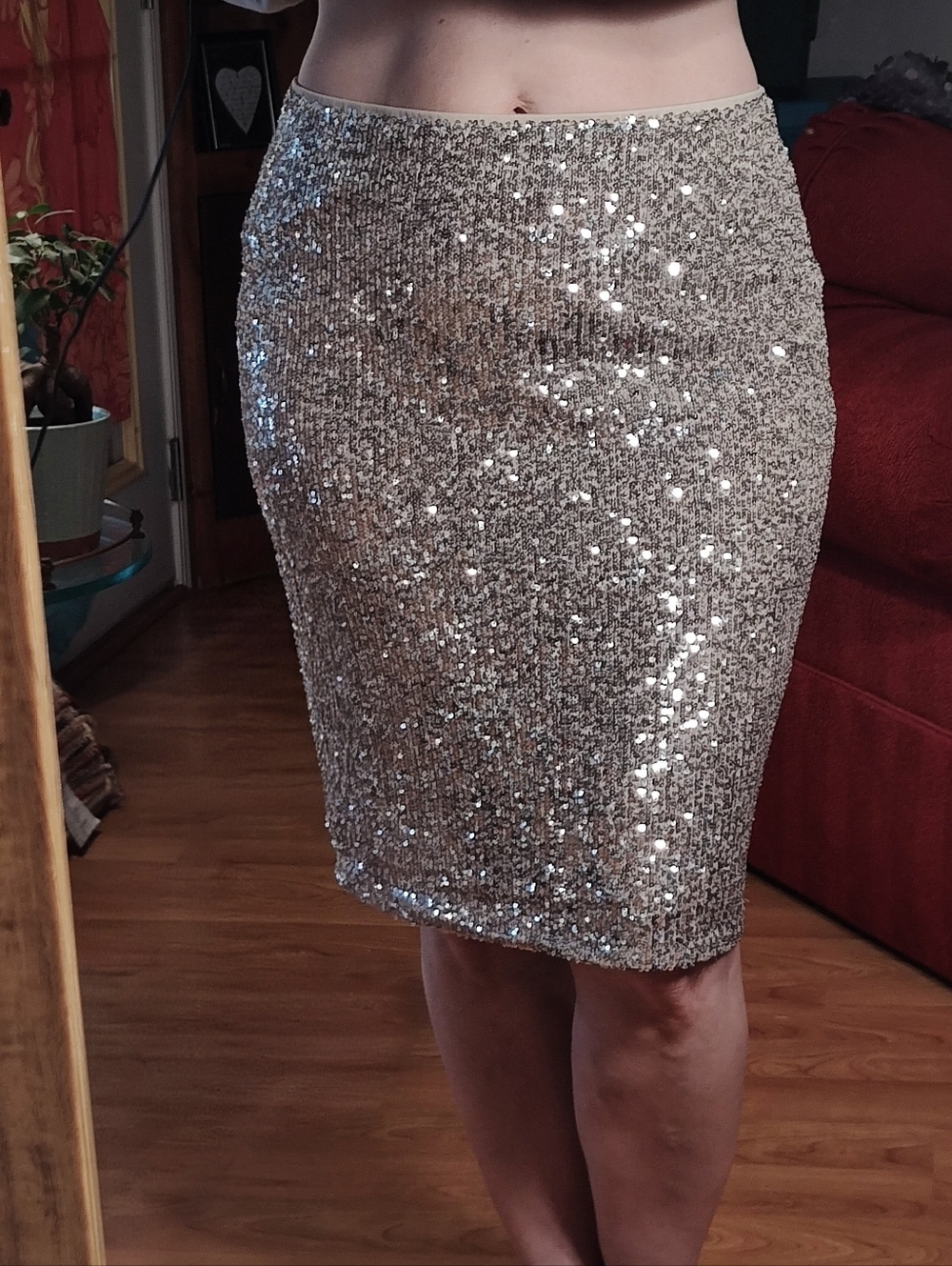 NWOT Cable & Guage Super Stretchy Sequin Pencil Skirt - Silver
